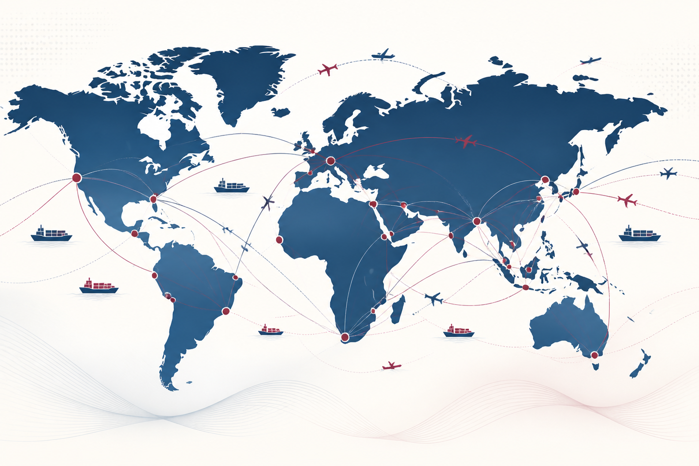 World map showing global shipping routes connecting ports across continents